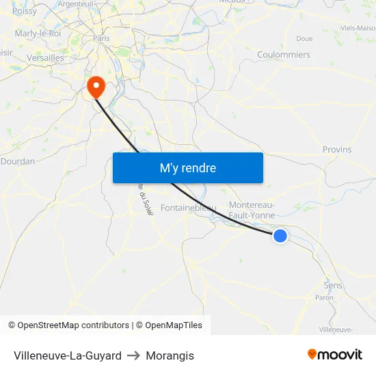 Villeneuve-La-Guyard to Morangis map