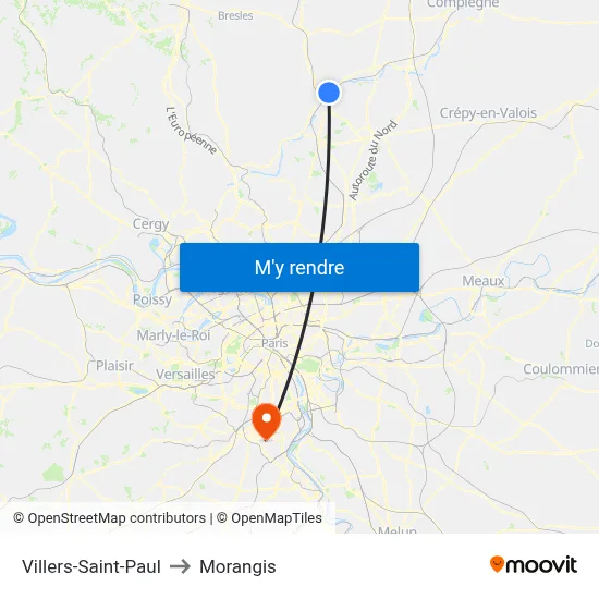 Villers-Saint-Paul to Morangis map