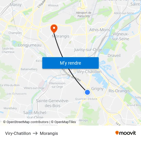 Viry-Chatillon to Morangis map