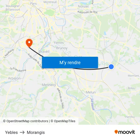 Yebles to Morangis map