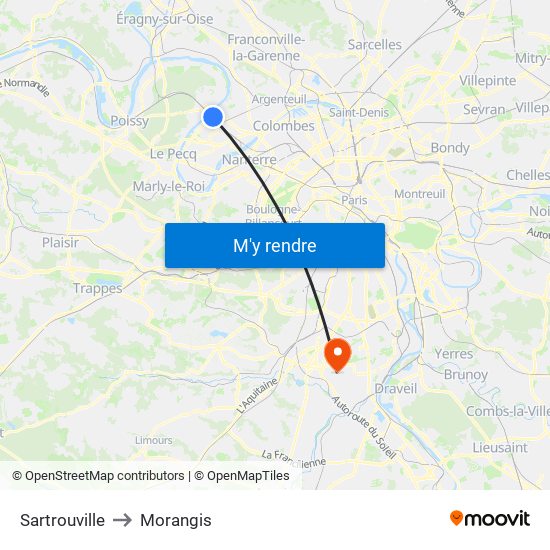 Sartrouville to Morangis map