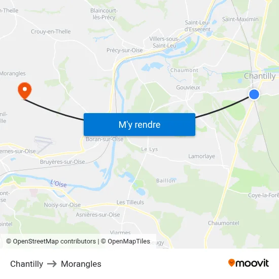 Chantilly to Morangles map