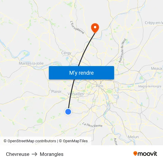 Chevreuse to Morangles map