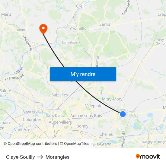 Claye-Souilly to Morangles map