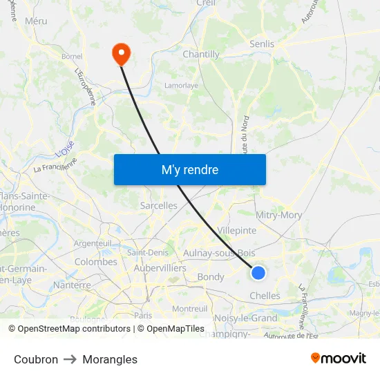 Coubron to Morangles map