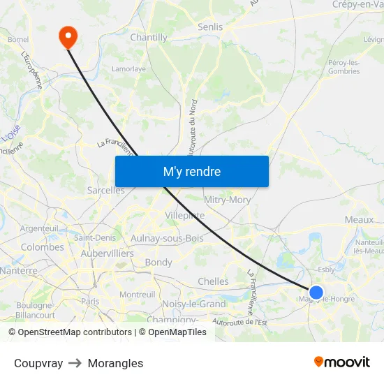 Coupvray to Morangles map
