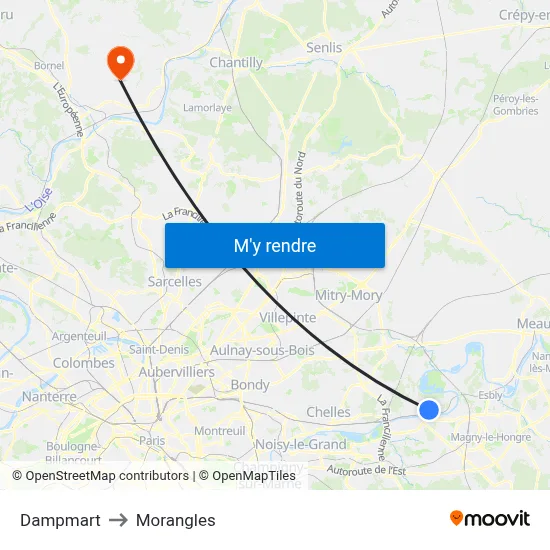 Dampmart to Morangles map