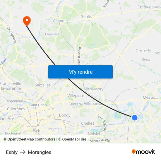 Esbly to Morangles map