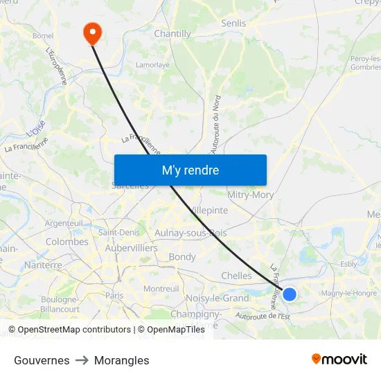 Gouvernes to Morangles map