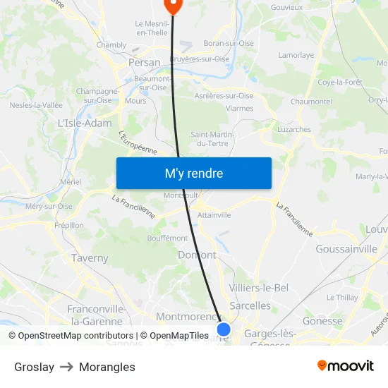 Groslay to Morangles map