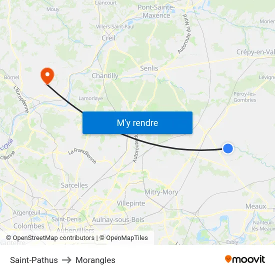 Saint-Pathus to Morangles map