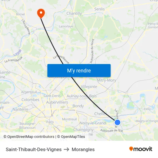 Saint-Thibault-Des-Vignes to Morangles map
