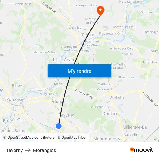 Taverny to Morangles map