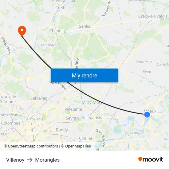 Villenoy to Morangles map