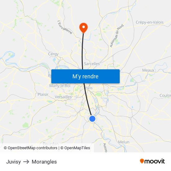 Juvisy to Morangles map