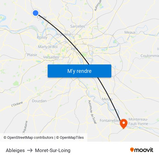 Ableiges to Moret-Sur-Loing map