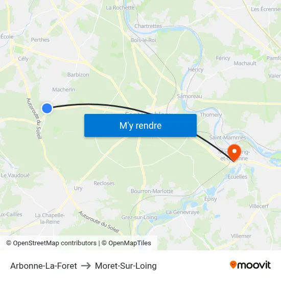 Arbonne-La-Foret to Moret-Sur-Loing map