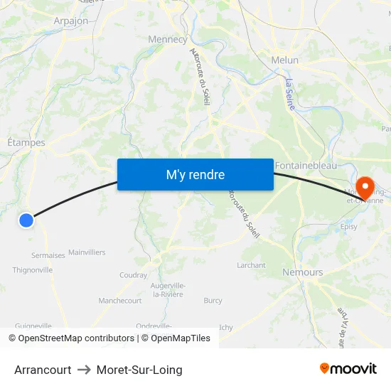 Arrancourt to Moret-Sur-Loing map