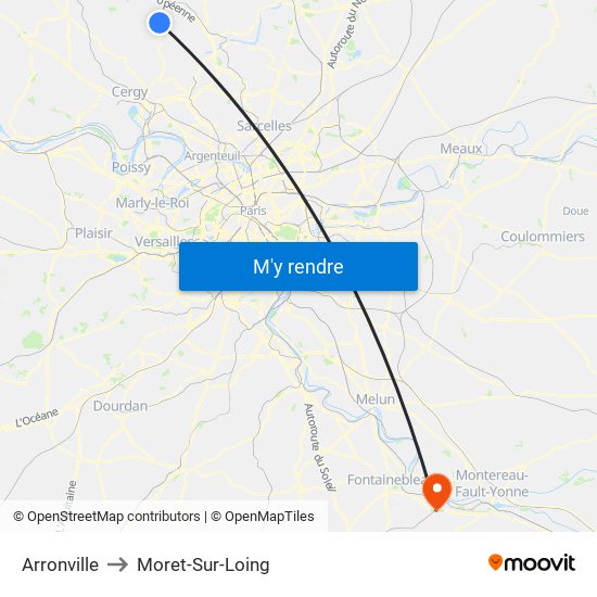 Arronville to Moret-Sur-Loing map