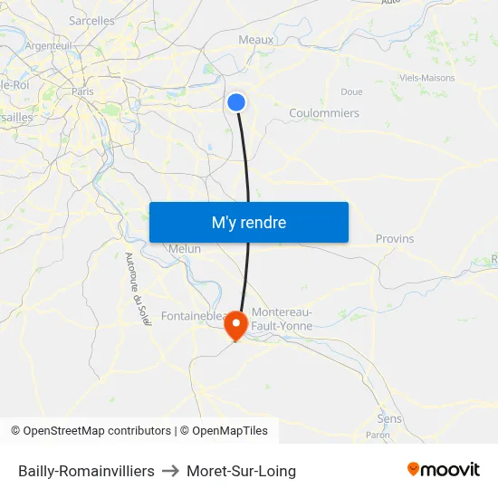 Bailly-Romainvilliers to Moret-Sur-Loing map