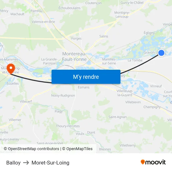 Balloy to Moret-Sur-Loing map