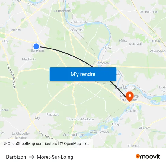 Barbizon to Moret-Sur-Loing map