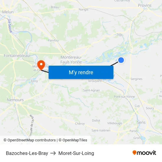 Bazoches-Les-Bray to Moret-Sur-Loing map