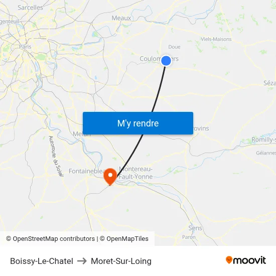 Boissy-Le-Chatel to Moret-Sur-Loing map