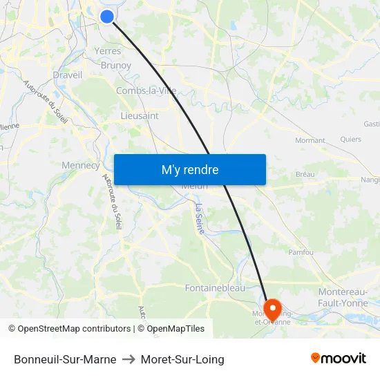 Bonneuil-Sur-Marne to Moret-Sur-Loing map