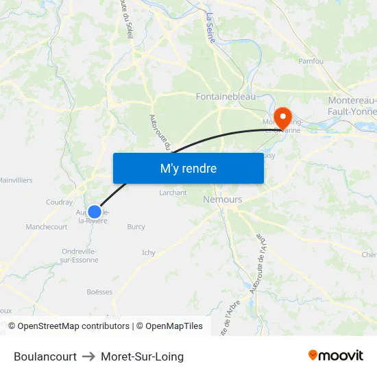 Boulancourt to Moret-Sur-Loing map