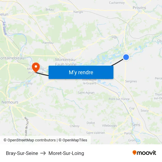 Bray-Sur-Seine to Moret-Sur-Loing map