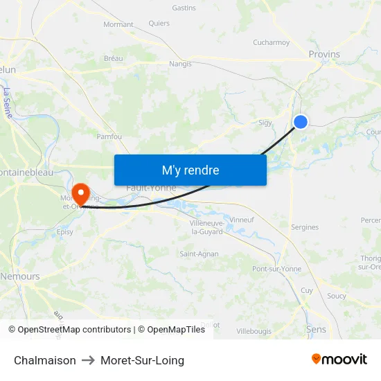 Chalmaison to Moret-Sur-Loing map