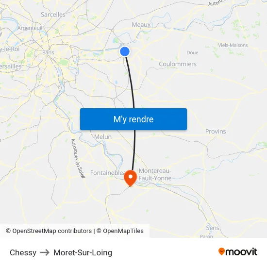 Chessy to Moret-Sur-Loing map