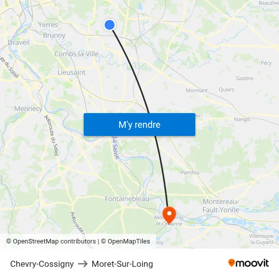 Chevry-Cossigny to Moret-Sur-Loing map