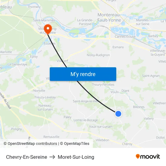 Chevry-En-Sereine to Moret-Sur-Loing map