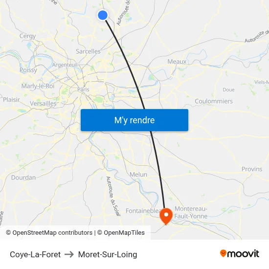Coye-La-Foret to Moret-Sur-Loing map