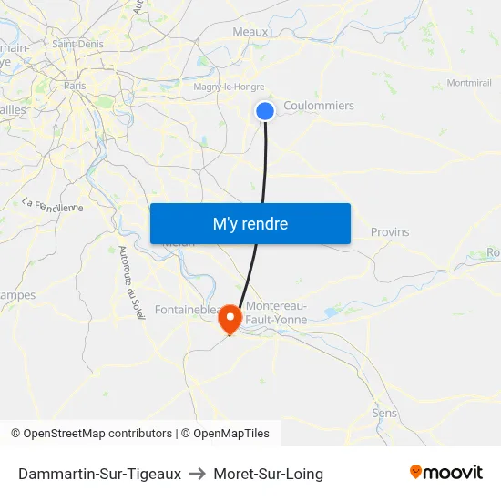 Dammartin-Sur-Tigeaux to Moret-Sur-Loing map