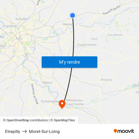 Etrepilly to Moret-Sur-Loing map