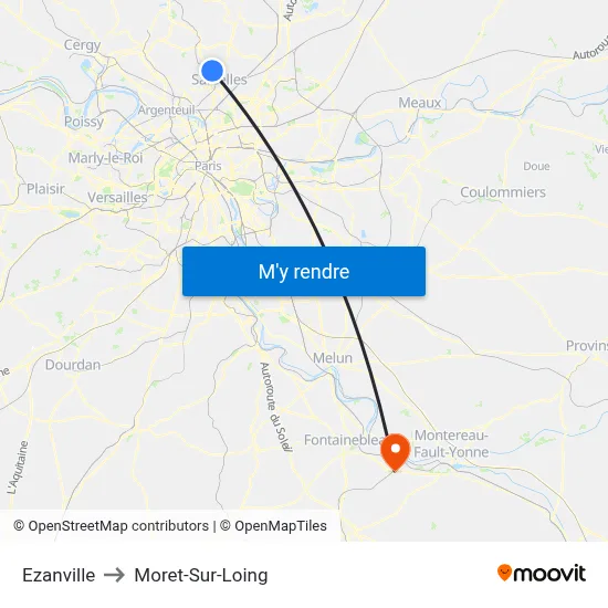 Ezanville to Moret-Sur-Loing map