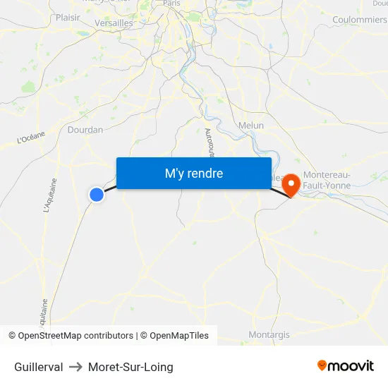 Guillerval to Moret-Sur-Loing map
