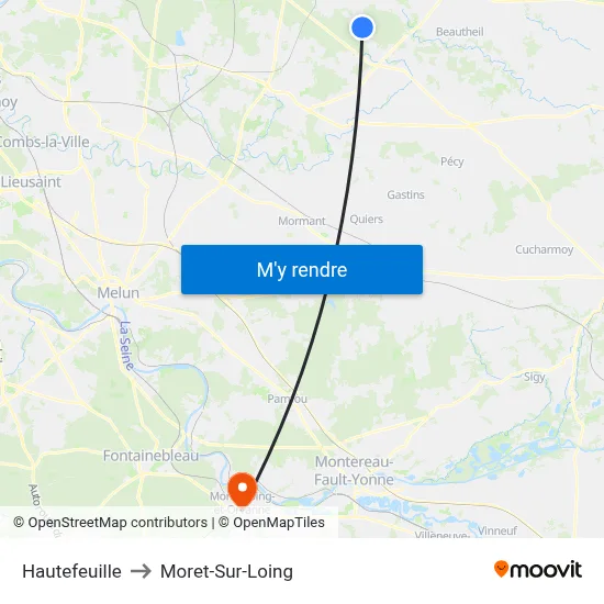 Hautefeuille to Moret-Sur-Loing map