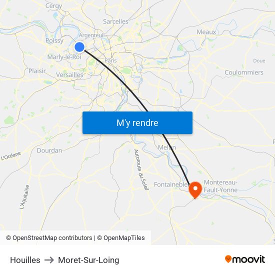 Houilles to Moret-Sur-Loing map