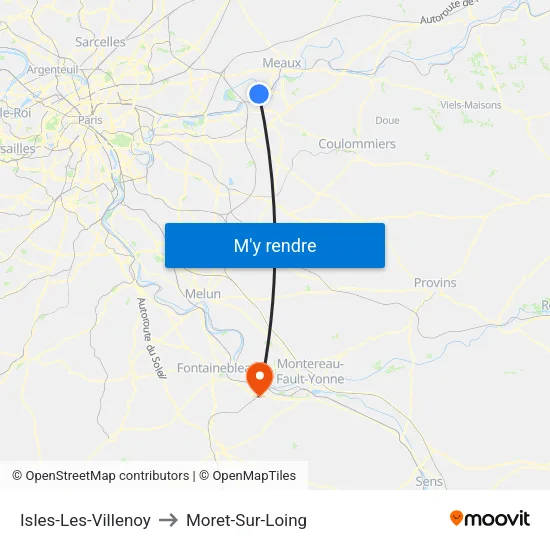 Isles-Les-Villenoy to Moret-Sur-Loing map