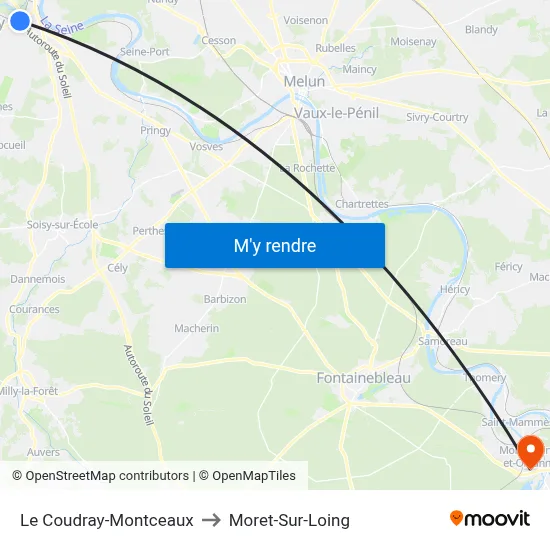 Le Coudray-Montceaux to Moret-Sur-Loing map