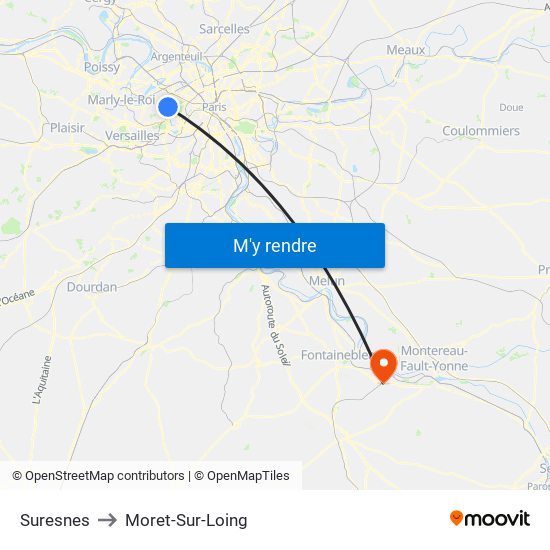 Suresnes to Moret-Sur-Loing map