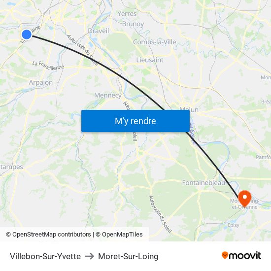 Villebon-Sur-Yvette to Moret-Sur-Loing map