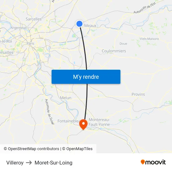 Villeroy to Moret-Sur-Loing map