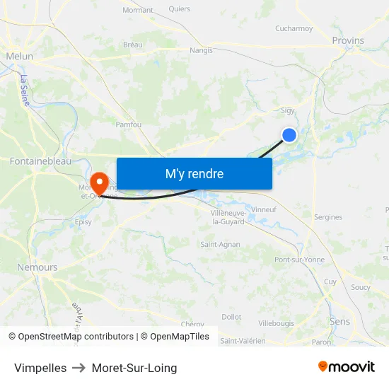 Vimpelles to Moret-Sur-Loing map
