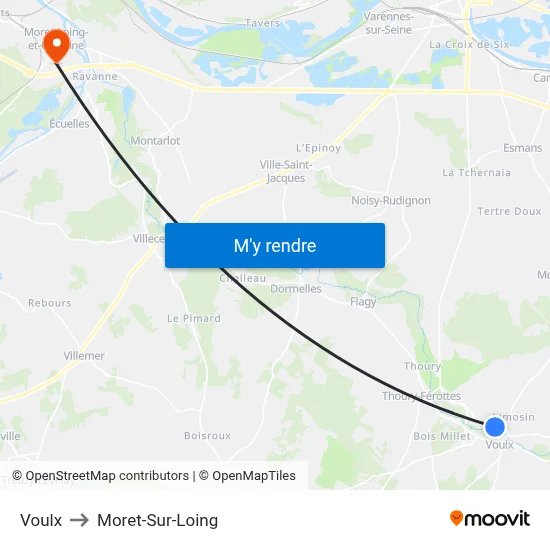 Voulx to Moret-Sur-Loing map