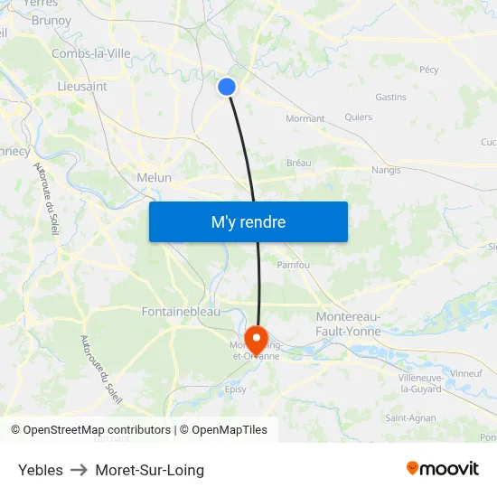 Yebles to Moret-Sur-Loing map